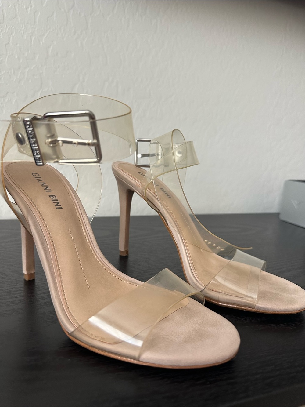 Gianni Bini Clear PVC and Nude-Strap Stiletto Heels